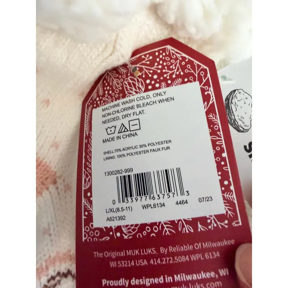 New Muk Luk Reindeer Shea Butter Infused Cabin Socks with Grippers - size 8.5-11